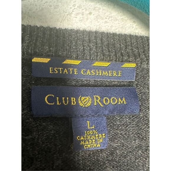 Club Room Luxury Cashmere Men's Charcoal Gray Vneck Sweater Pullover Size L - Picture 2 of 9